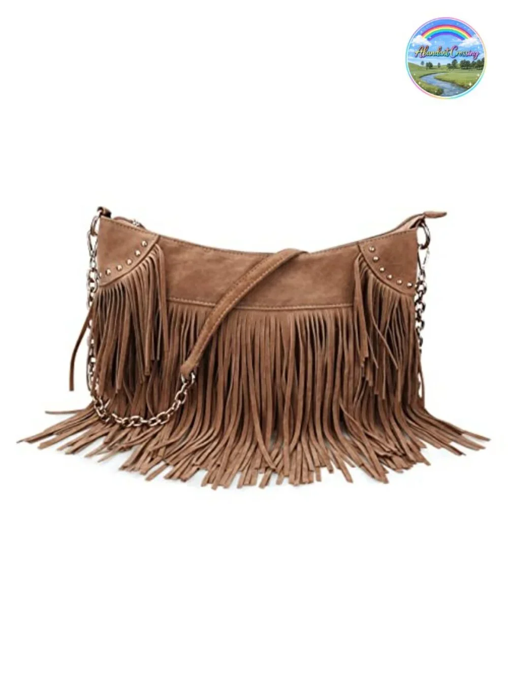 Faux Suede Leather Hobo Bag with Chain Strap and Tassels